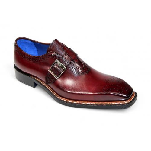 Emilio Franco "Filippo" Burgundy Genuine Italian Calf Leather Monk Strap Dress Shoes.